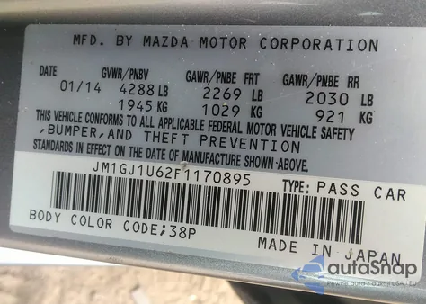 2015 Mazda Mazda6 I Sport z USA, uszkodzony, nr VIN JM1GJ1U62F1170895